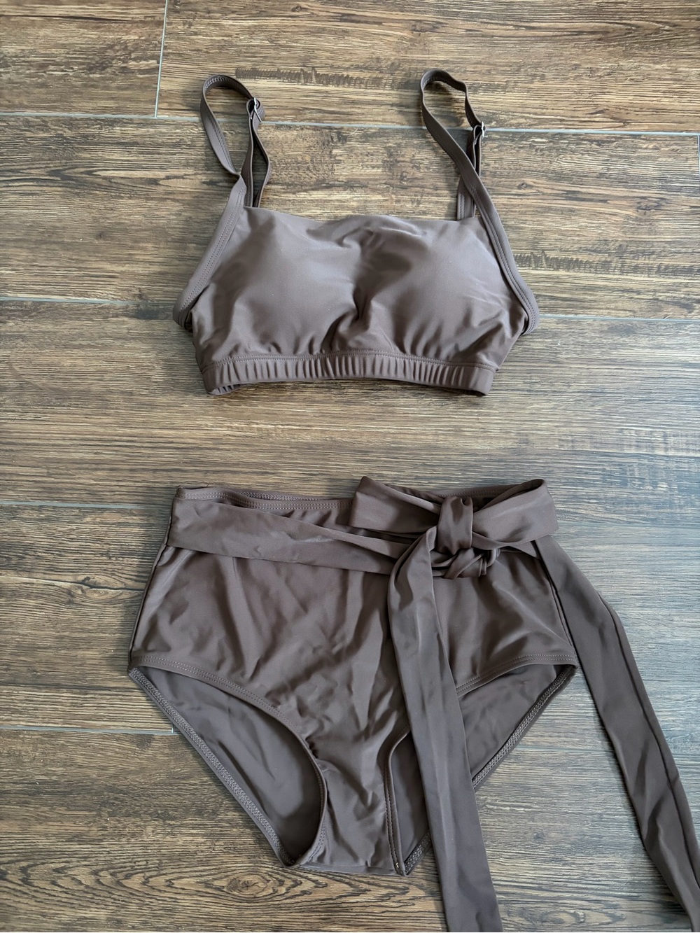 Two-Piece High-Waisted Bikini Set in Chocolate Brown